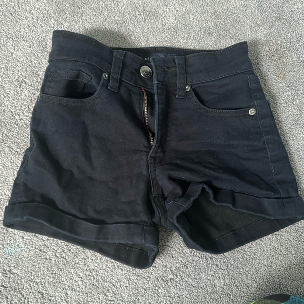 Black aero high rise midi jean shorts woman’s 000
